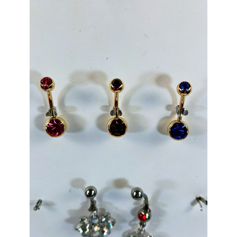 Set of 5 Navel Belly Button Rings Gold Silver Tone Floral Cherry Tassel Crystal - Picture 11 of 13